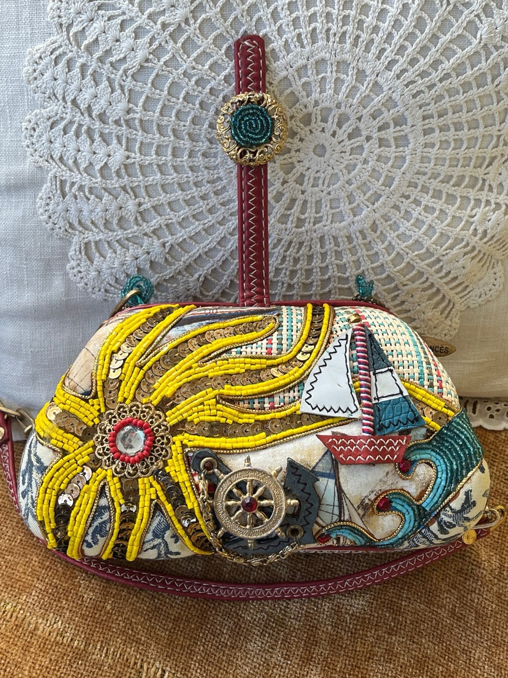 Mary Frances Vintage Nautical ⛵️ Embroidered Purse Handbag GUC Vintage - Picture 2 of 9